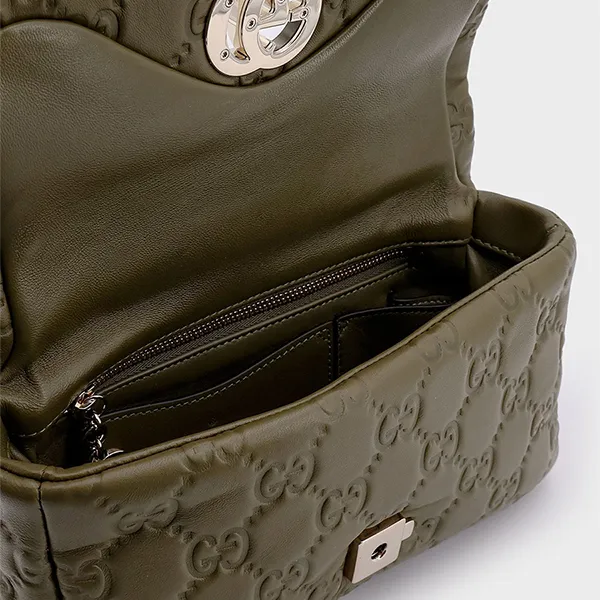 Túi Xách Tay Gucci Mini GG Milano Leather Handbag Màu Xanh Rêu