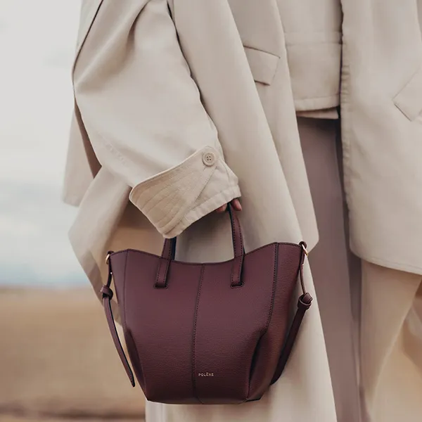 Túi Xách Tay Nữ Polène Cyme Tote Nano Edition Textured Black Cherry Màu Đỏ Thẫm