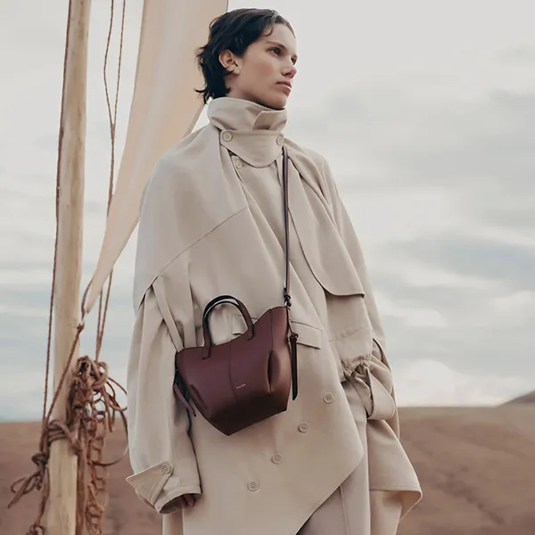 Túi Xách Tay Nữ Polène Cyme Tote Nano Edition Textured Black Cherry Màu Đỏ Thẫm