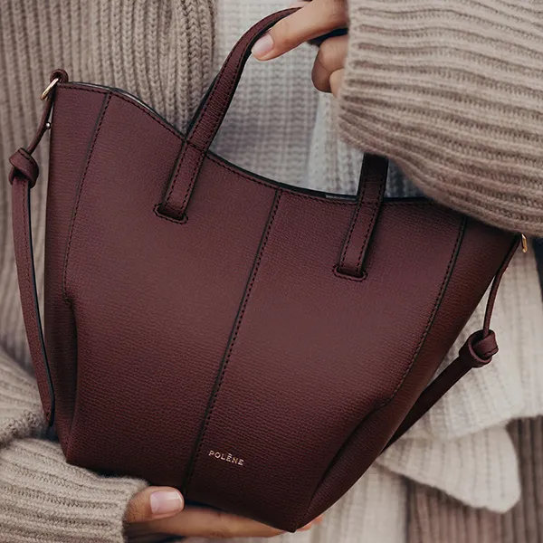 Túi Xách Tay Nữ Polène Cyme Tote Nano Edition Textured Black Cherry Màu Đỏ Thẫm