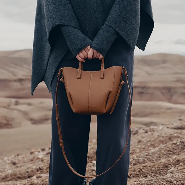 Túi Xách Tay Nữ Polène Cyme Tote Nano Edition Textured Camel Màu Nâu