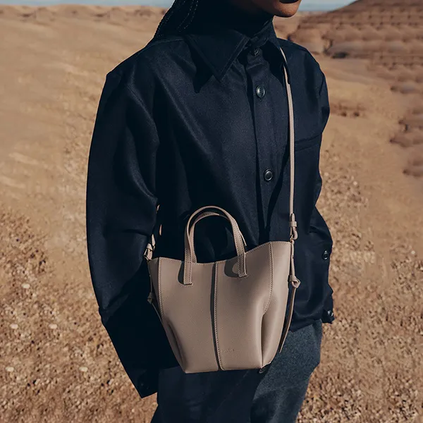 Túi Xách Tay Nữ Polène Cyme Tote Nano Edition Textured Taupe Màu Nâu Xám