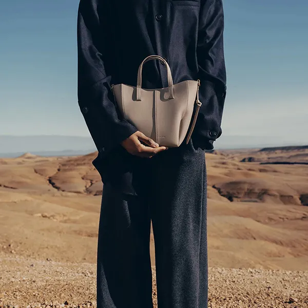 Túi Xách Tay Nữ Polène Cyme Tote Nano Edition Textured Taupe Màu Nâu Xám