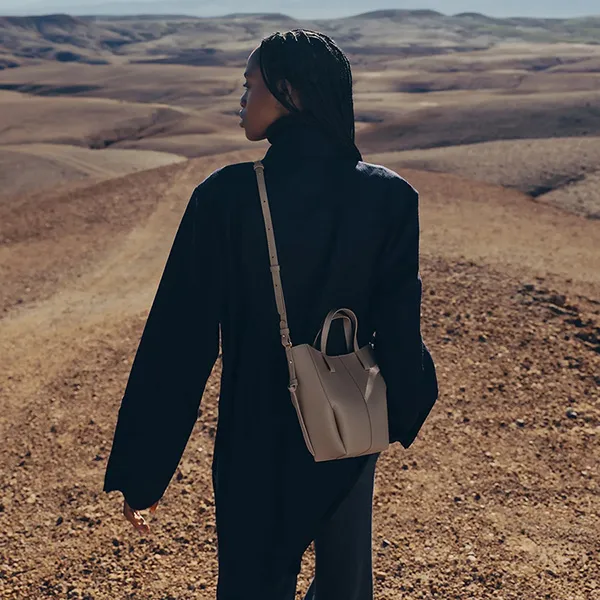 Túi Xách Tay Nữ Polène Cyme Tote Nano Edition Textured Taupe Màu Nâu Xám