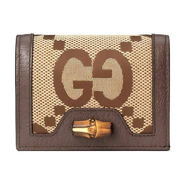 Ví Nữ Gucci Diana Canvas With Leather Card Holder Wallet Women's Ebony/Camel/Brown Màu Nâu Be
