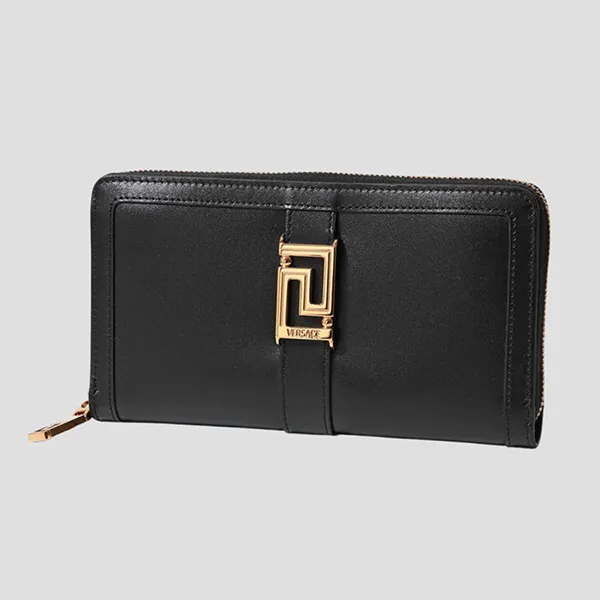 Ví Nữ Versace Greca-Buckle Zip Wallet In Black 1007135 1A05134 Màu Đen