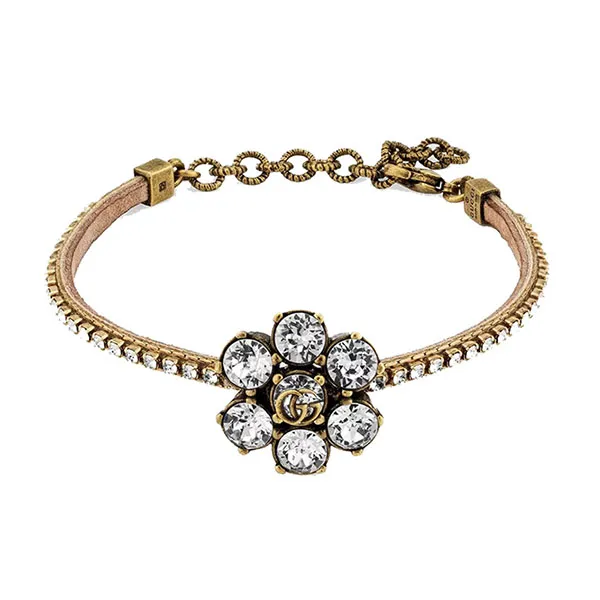 Vòng Đeo Tay Nữ Gucci GG Crystal Flower Bracelet Màu Vàng