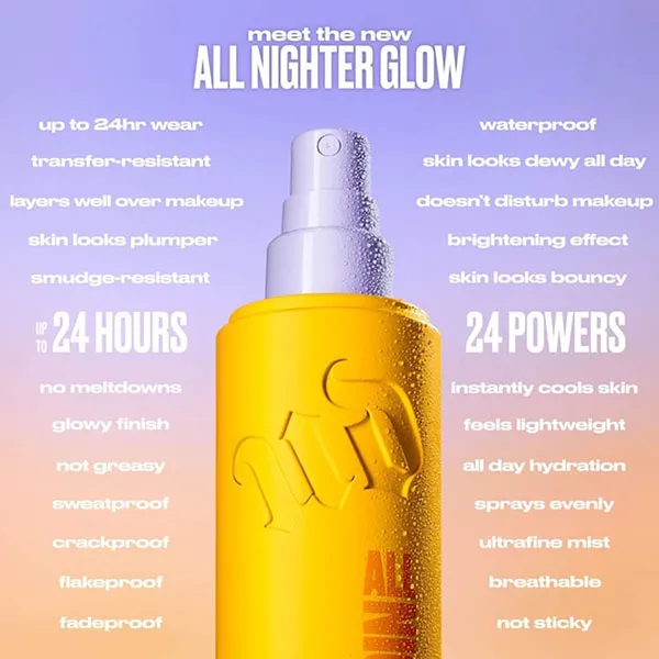 Xịt Khoá Nền Make Up Urban All Nighter Waterproof Glow Setting Spray 118ml