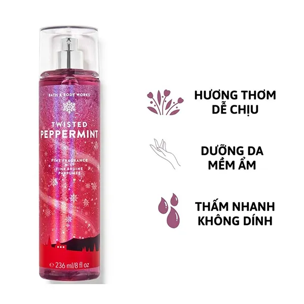Xịt Thơm Toàn Thân Bath & Body Works Twisted Pepper Mint Fragrance Mist Hương Nước Hoa 236ml