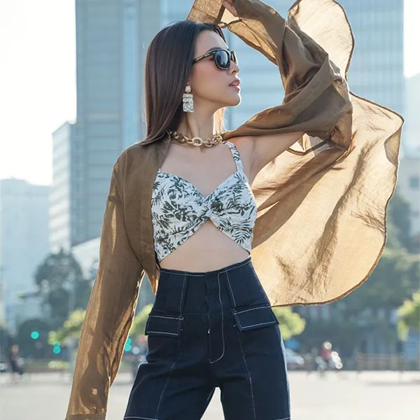 Áo Bra Nữ F2 Fashion & Freedom City Girl Women's Linen Bra In Palm Leaf Cream AK553-LC-S-0523 Màu Kem Lá Cọ Size S