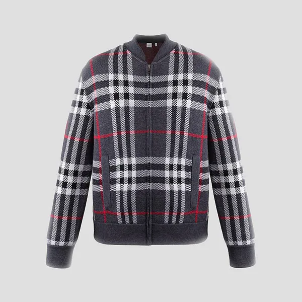 Áo Khoác Nam Burberry Morland Knitted Wool Jacket Check In Black 8111790 Màu Đen Kẻ Size S