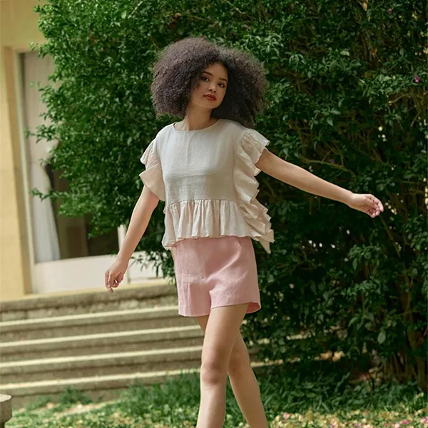 Áo Kiểu F2 Fashion & Freedom Into The Wood Light Pink Linen Blouse AK630-HN-S-0524 Màu Hồng Nhạt Size S