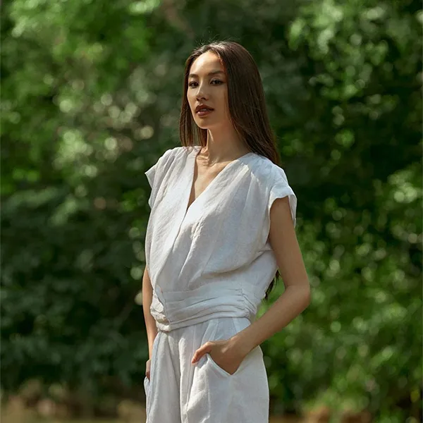 Áo Kiểu F2 Fashion & Freedom Into The Wood White Linen Blouse AK629-TRANG-S-0524 Màu Trắng Size S