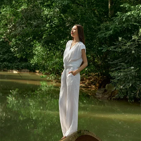 Áo Kiểu F2 Fashion & Freedom Into The Wood White Linen Blouse AK629-TRANG-S-0524 Màu Trắng Size S