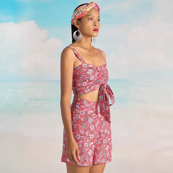 Áo Kiểu Nữ F2 Fashion & Freedom Bright And Shine Linen Bright And Shine AK527-DHT-S-0622 Màu Đỏ Hoạ Tiết Size S