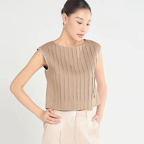 Áo Kiểu Nữ F2 Fashion & Freedom Brown Linen Blouse A Touch Of Effortless Elegance AK637-NN-S-0225 Màu Nâu Nhạt Size S