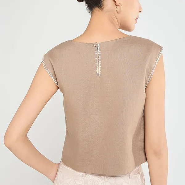 Áo Kiểu Nữ F2 Fashion & Freedom Brown Linen Blouse A Touch Of Effortless Elegance AK637-NN-S-0225 Màu Nâu Nhạt Size S