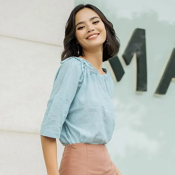 Áo Kiểu Nữ F2 Fashion & Freedom Harmony Blue Linen Shirt AK421-X-S-0820 Màu Xanh Blue Size S