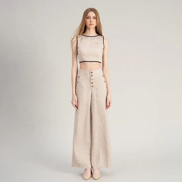 Áo Kiểu Nữ F2 Fashion & Freedom Hello New Day AK555-KVD-S-0323 Màu Be Viền Đen Size S