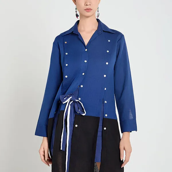Áo Kiểu Nữ F2 Fashion & Freedom Linen A Touch Of Effortless Elegance AK648-XD-FREE-0325 Màu Xanh Đậm