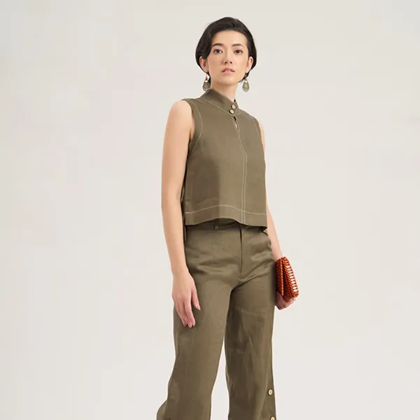 Áo Kiểu Nữ F2 Fashion & Freedom Linen AK537-RD-S-0822 Màu Xanh Rêu Size S