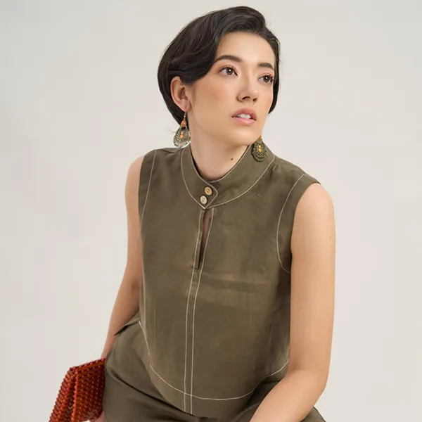 Áo Kiểu Nữ F2 Fashion & Freedom Linen AK537-RD-S-0822 Màu Xanh Rêu Size S