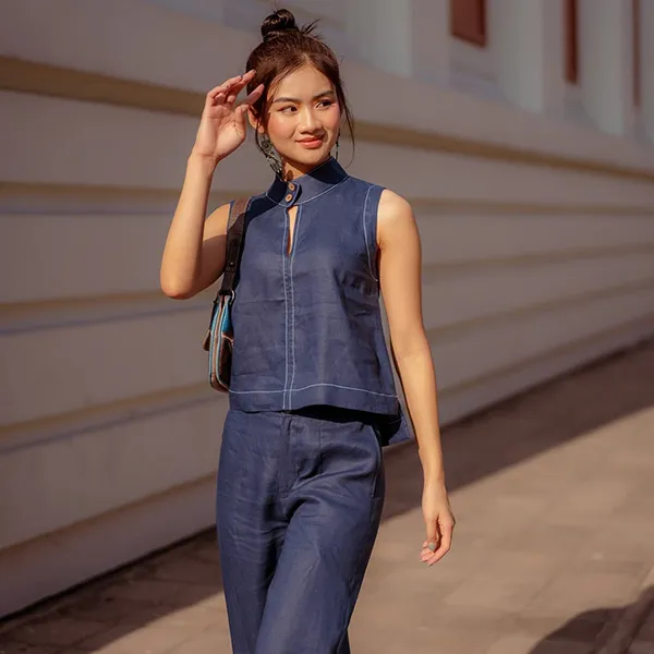 Áo Kiểu Nữ F2 Fashion & Freedom Linen AK537-XD-L-0822 Màu Xanh Đen Size L