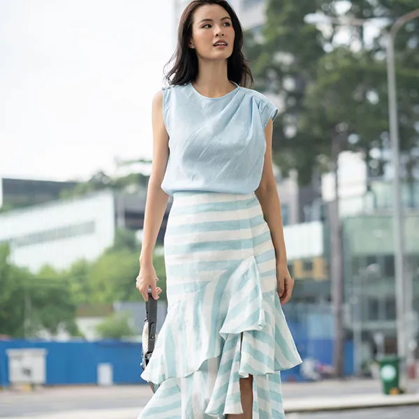 Áo Kiểu Nữ F2 Fashion & Freedom Linen AK540-X-S-1022 Màu Xanh Nhạt Size S
