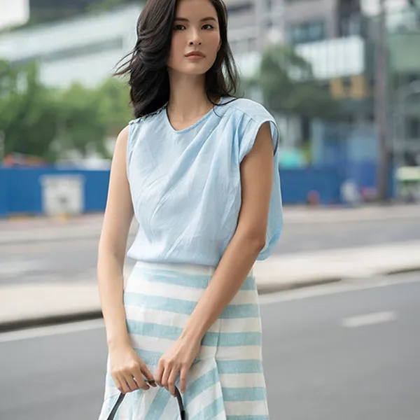 Áo Kiểu Nữ F2 Fashion & Freedom Linen AK540-X-S-1022 Màu Xanh Nhạt Size S