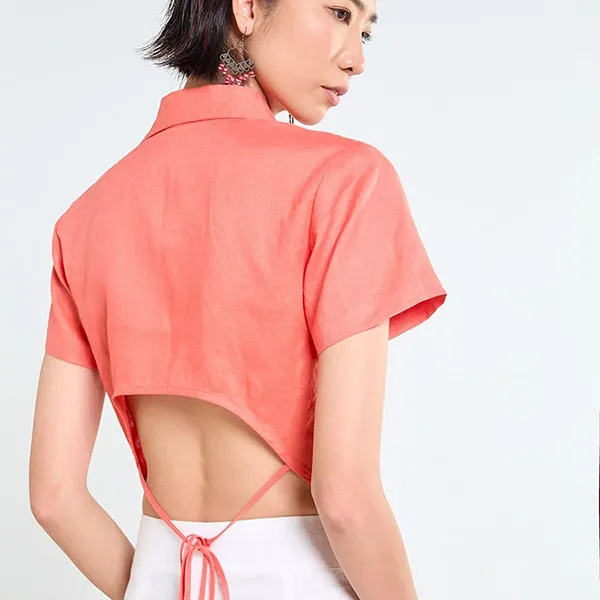 Áo Kiểu Nữ F2 Fashion & Freedom Linen AK550-CR-S-0323 Tender Drit Màu Cam Size S