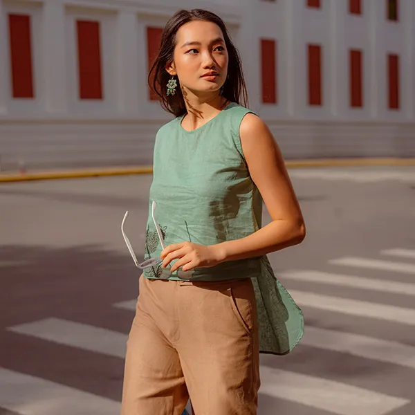 Áo Kiểu Nữ F2 Fashion & Freedom Linen Autumn Charm AK536-X-S-0822 Màu Xanh Size S