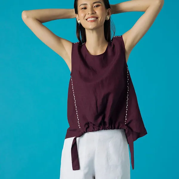 Áo Kiểu Nữ F2 Fashion & Freedom Linen Becoming Discover AK452-TD-S-0321 Màu Tím Đậm Size S