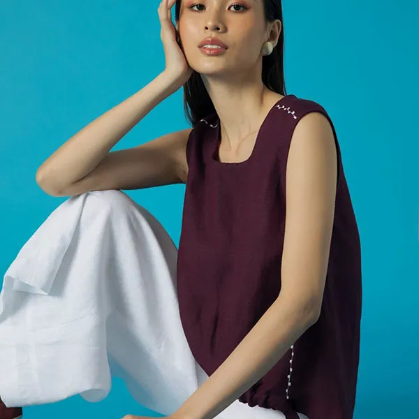 Áo Kiểu Nữ F2 Fashion & Freedom Linen Becoming Discover AK452-TD-S-0321 Màu Tím Đậm Size S