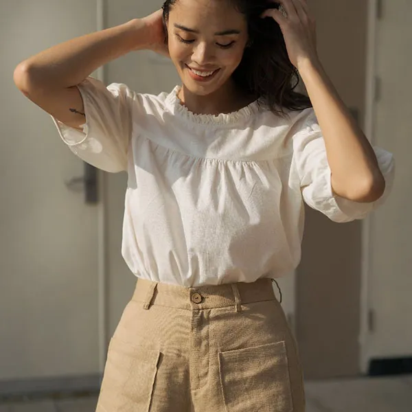 Áo Kiểu Nữ F2 Fashion & Freedom Linen Chu Du Phố AK366-T-S-0919 Màu Trắng Size S
