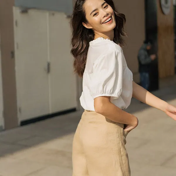 Áo Kiểu Nữ F2 Fashion & Freedom Linen Chu Du Phố AK366-T-S-0919 Màu Trắng Size S