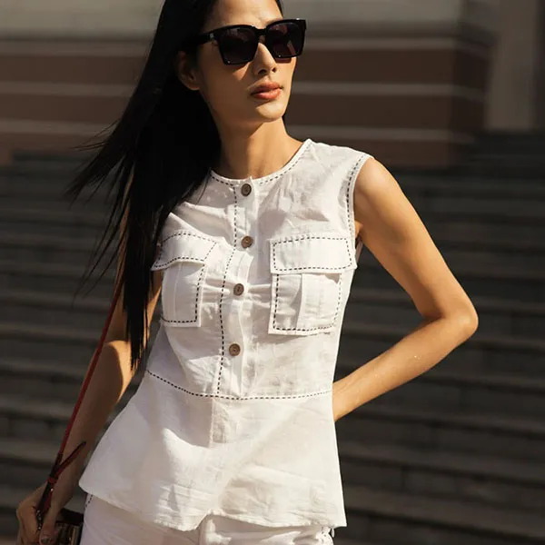Áo Kiểu Nữ F2 Fashion & Freedom Linen Contemporary Dance AK380-T-S -1220 Màu Trắng Size S