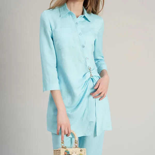 Áo Kiểu Nữ F2 Fashion & Freedom Linen Hello New Day AK533-XTT-S-0323 Màu Xanh Da Trời Size S