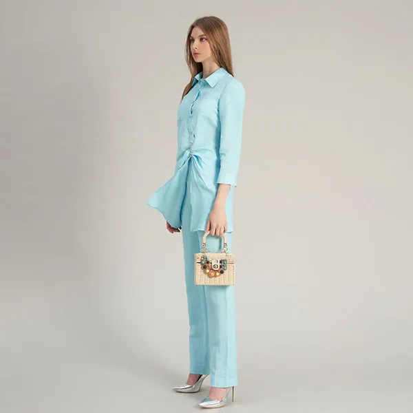 Áo Kiểu Nữ F2 Fashion & Freedom Linen Hello New Day AK533-XTT-S-0323 Màu Xanh Da Trời Size S