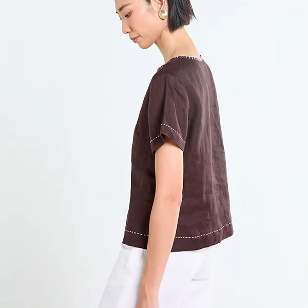 Áo Kiểu Nữ F2 Fashion & Freedom Linen Tender Drit AK638-ND-S-0225 Màu Nâu Đậm Size S
