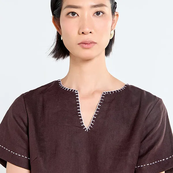 Áo Kiểu Nữ F2 Fashion & Freedom Linen Tender Drit AK638-ND-S-0225 Màu Nâu Đậm Size S