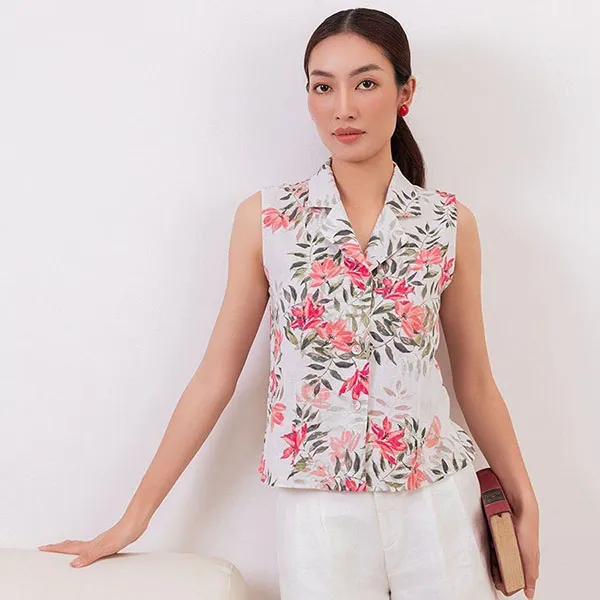 Áo Kiểu Nữ F2 Fashion & Freedom AK653-THD-S-0624 Màu Trắng Họa Tiết Đỏ Size S