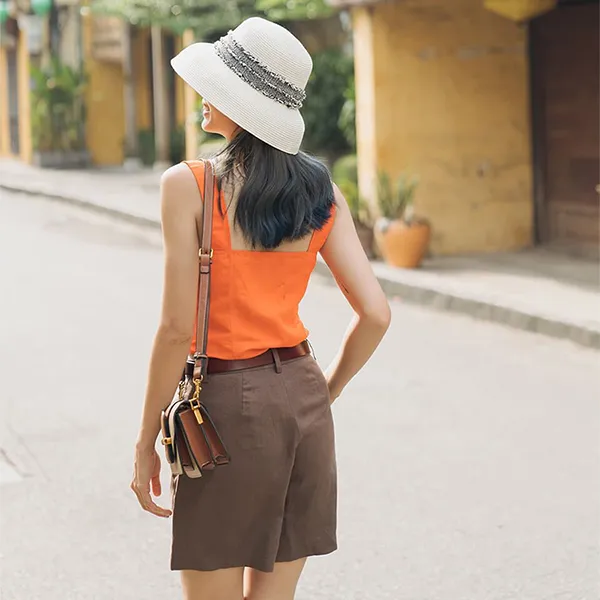 Áo Hai Dây Nữ F2 Fashion & Freedom Modern Meets Heritage Orange Linen Blouse AK397-C-S-0720 Màu Cam Size S