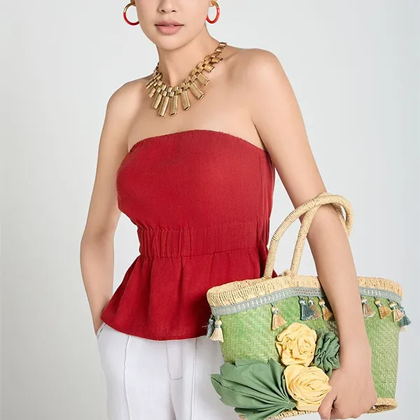 Áo Kiểu Nữ F2 Fashion & Freedom Red Orange Linen Blouse A Touch Of Effortless Elegance AK645-DC-S-0325 Màu Đỏ Cam Size S