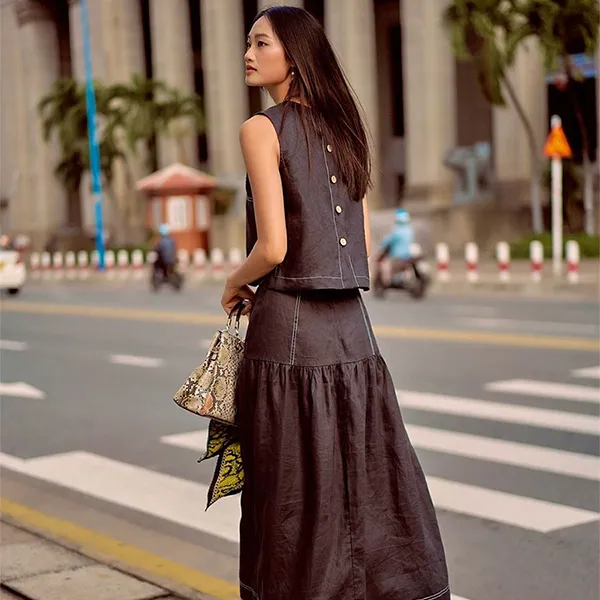 Áo Kiểu Nữ F2 Fashion & Freedom Summer Muse Black Linen Blouse AK520-D-S-0622 Màu Đen Size S