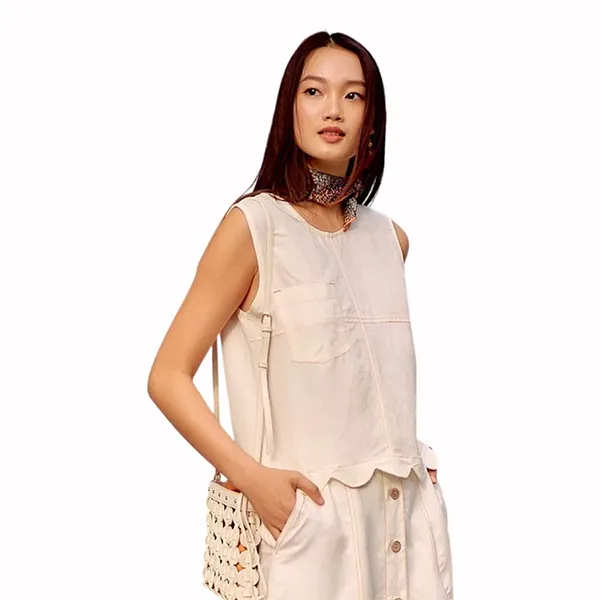 Áo Kiểu Nữ F2 Fashion & Freedom Summer Muse White Linen Blouse AK519-T-S-0622 Màu Trắng Hồng Size S