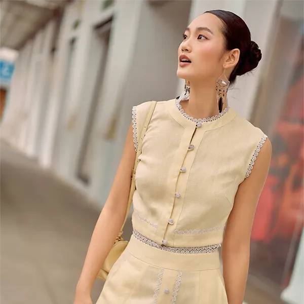 Áo Kiểu Nữ F2 Fashion & Freedom Summer Muse Yellow Linen Blouse AK513-V-S-0622 Màu Vàng Size S
