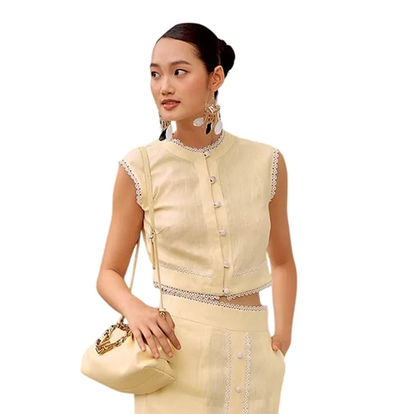 Áo Kiểu Nữ F2 Fashion & Freedom Summer Muse Yellow Linen Blouse AK513-V-S-0622 Màu Vàng Size S