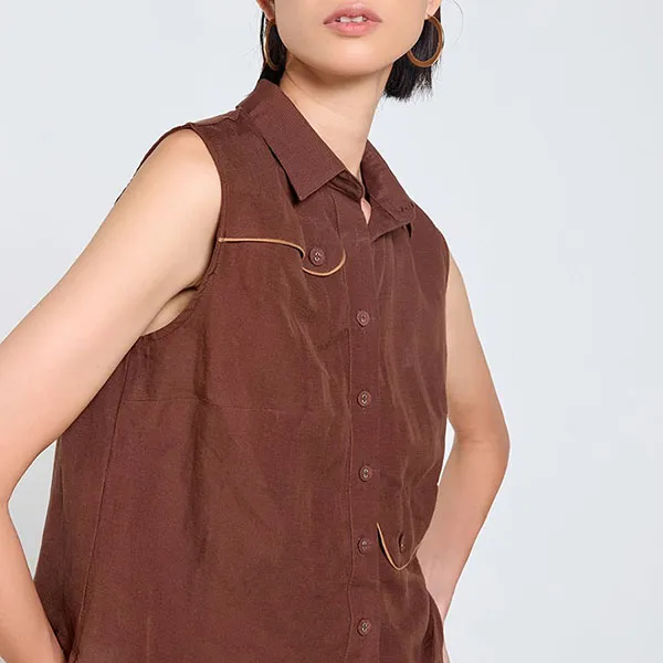 Áo Kiểu Nữ F2 Fashion & Freedom Tender Drit AK654-ND-S-0525 Màu Nâu Đậm Size S