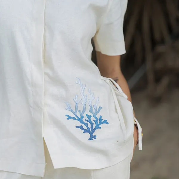 Áo Kiểu Nữ F2 Fashion & Freedom White Linen Blouse Back To Nature AK418-T-S-0720 Màu Trắng Size S
