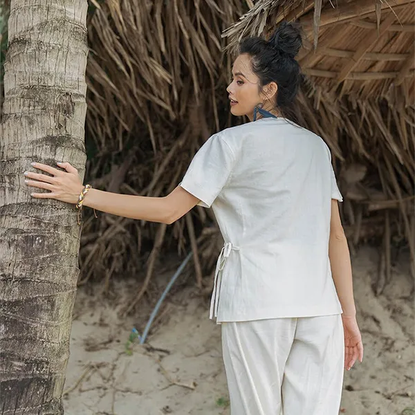 Áo Kiểu Nữ F2 Fashion & Freedom White Linen Blouse Back To Nature AK418-T-S-0720 Màu Trắng Size S